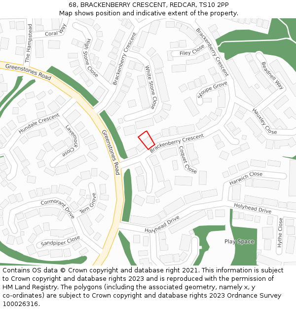 68, BRACKENBERRY CRESCENT, REDCAR, TS10 2PP: Location map and indicative extent of plot