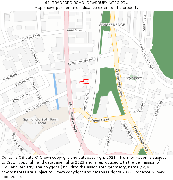 68, BRADFORD ROAD, DEWSBURY, WF13 2DU: Location map and indicative extent of plot