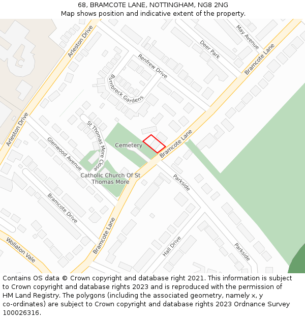 68, BRAMCOTE LANE, NOTTINGHAM, NG8 2NG: Location map and indicative extent of plot