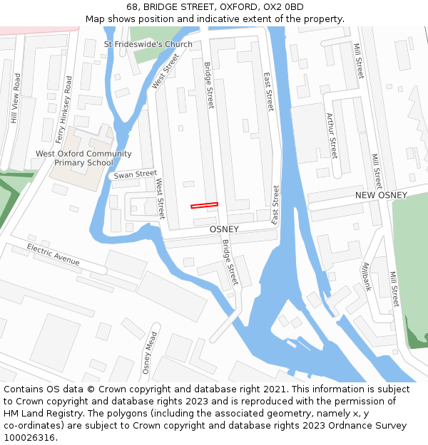 68, BRIDGE STREET, OXFORD, OX2 0BD: Location map and indicative extent of plot