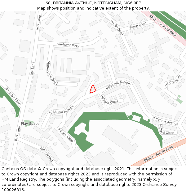 68, BRITANNIA AVENUE, NOTTINGHAM, NG6 0EB: Location map and indicative extent of plot