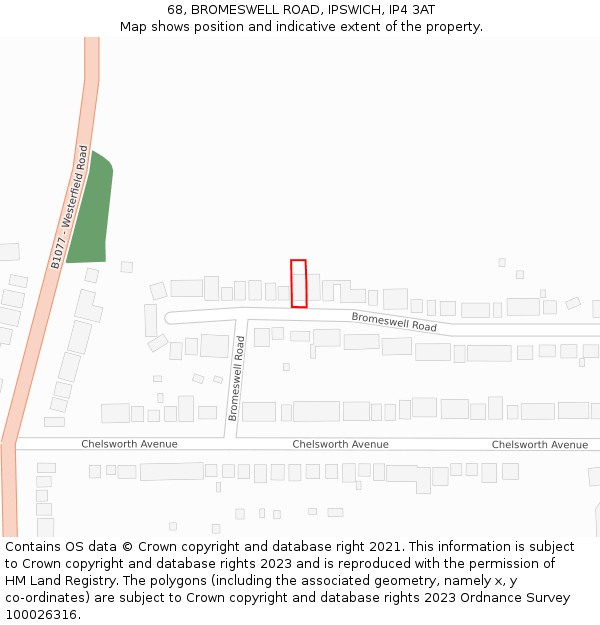 68, BROMESWELL ROAD, IPSWICH, IP4 3AT: Location map and indicative extent of plot