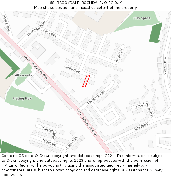 68, BROOKDALE, ROCHDALE, OL12 0UY: Location map and indicative extent of plot