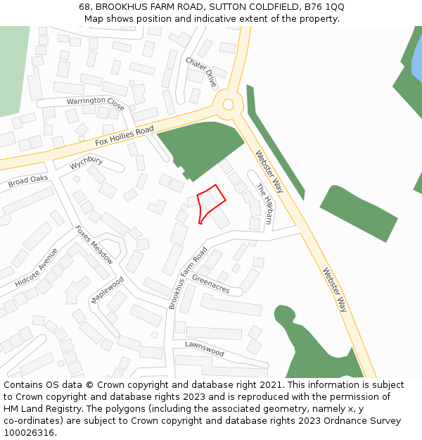 68, BROOKHUS FARM ROAD, SUTTON COLDFIELD, B76 1QQ: Location map and indicative extent of plot
