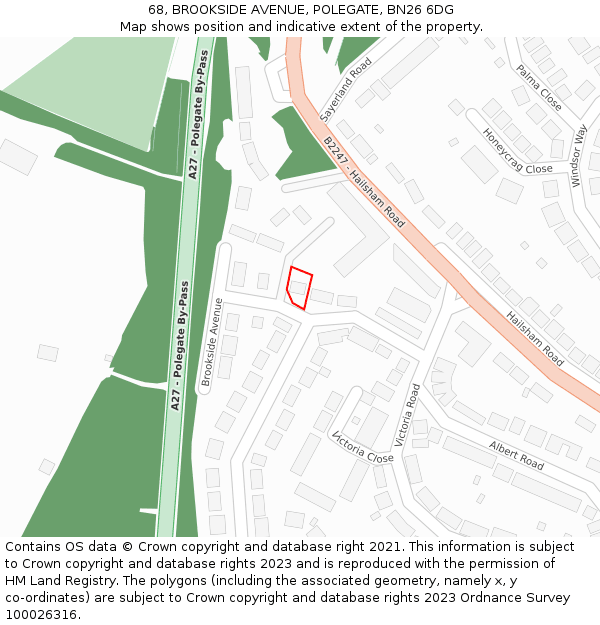 68, BROOKSIDE AVENUE, POLEGATE, BN26 6DG: Location map and indicative extent of plot
