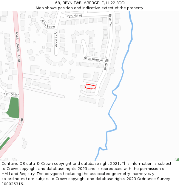 68, BRYN TWR, ABERGELE, LL22 8DD: Location map and indicative extent of plot