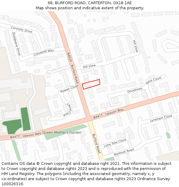 68, BURFORD ROAD, CARTERTON, OX18 1AE: Location map and indicative extent of plot