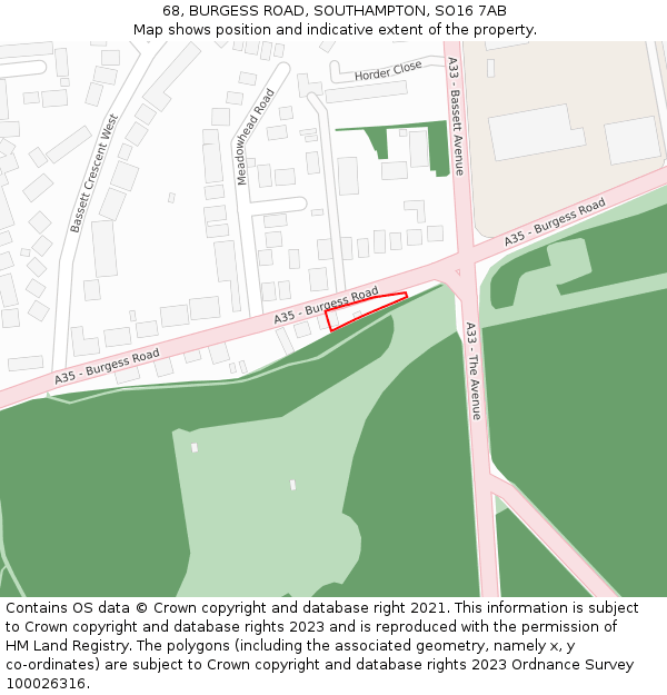 68, BURGESS ROAD, SOUTHAMPTON, SO16 7AB: Location map and indicative extent of plot