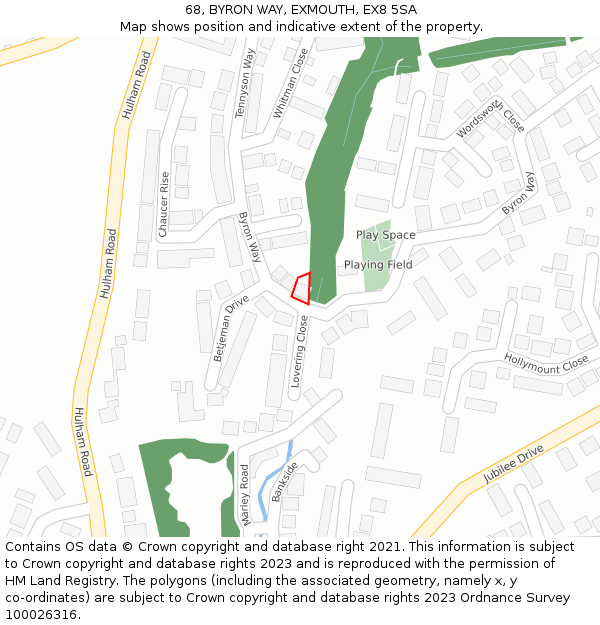 68, BYRON WAY, EXMOUTH, EX8 5SA: Location map and indicative extent of plot