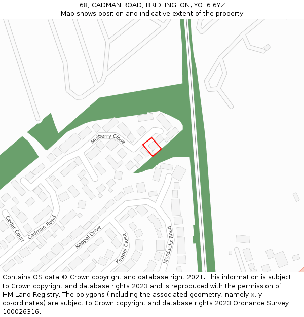 68, CADMAN ROAD, BRIDLINGTON, YO16 6YZ: Location map and indicative extent of plot