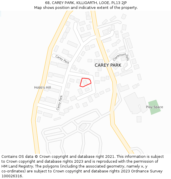 68, CAREY PARK, KILLIGARTH, LOOE, PL13 2JP: Location map and indicative extent of plot