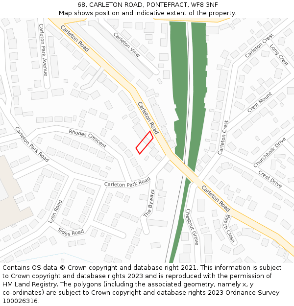 68, CARLETON ROAD, PONTEFRACT, WF8 3NF: Location map and indicative extent of plot