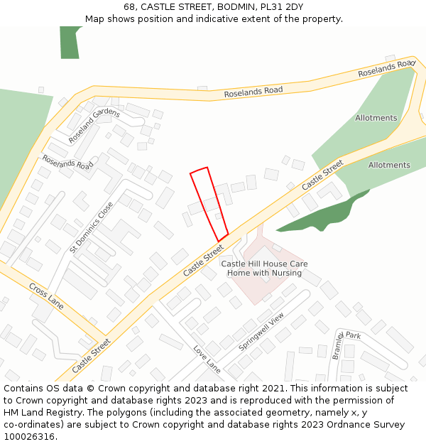 68, CASTLE STREET, BODMIN, PL31 2DY: Location map and indicative extent of plot