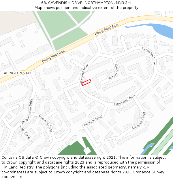68, CAVENDISH DRIVE, NORTHAMPTON, NN3 3HL: Location map and indicative extent of plot
