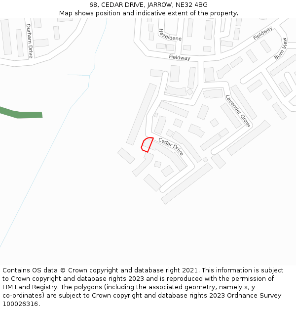 68, CEDAR DRIVE, JARROW, NE32 4BG: Location map and indicative extent of plot
