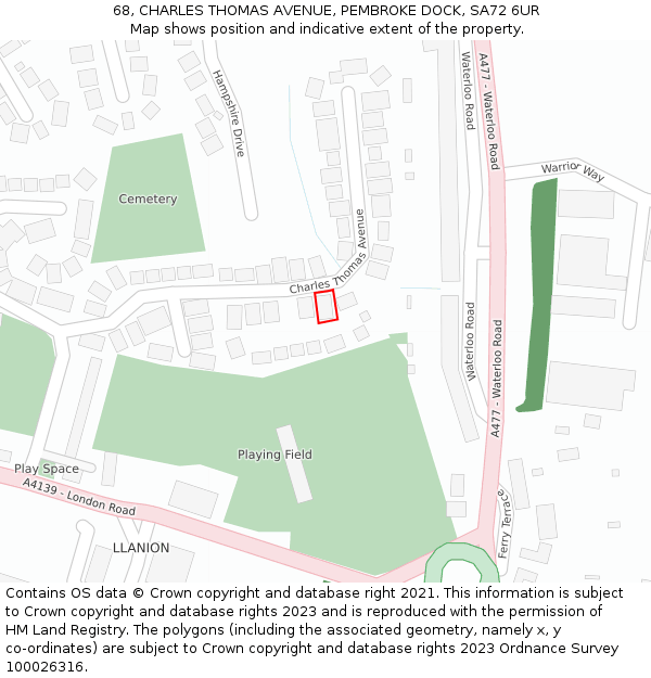 68, CHARLES THOMAS AVENUE, PEMBROKE DOCK, SA72 6UR: Location map and indicative extent of plot