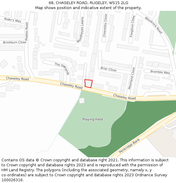 68, CHASELEY ROAD, RUGELEY, WS15 2LG: Location map and indicative extent of plot