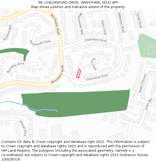 68, CHELMSFORD DRIVE, GRANTHAM, NG31 8PF: Location map and indicative extent of plot