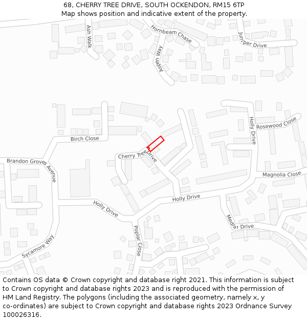 68, CHERRY TREE DRIVE, SOUTH OCKENDON, RM15 6TP: Location map and indicative extent of plot