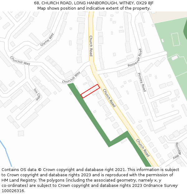 68, CHURCH ROAD, LONG HANBOROUGH, WITNEY, OX29 8JF: Location map and indicative extent of plot