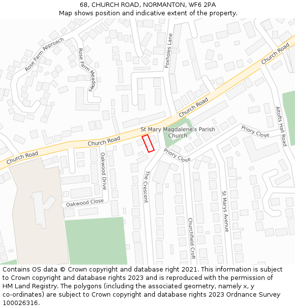 68, CHURCH ROAD, NORMANTON, WF6 2PA: Location map and indicative extent of plot