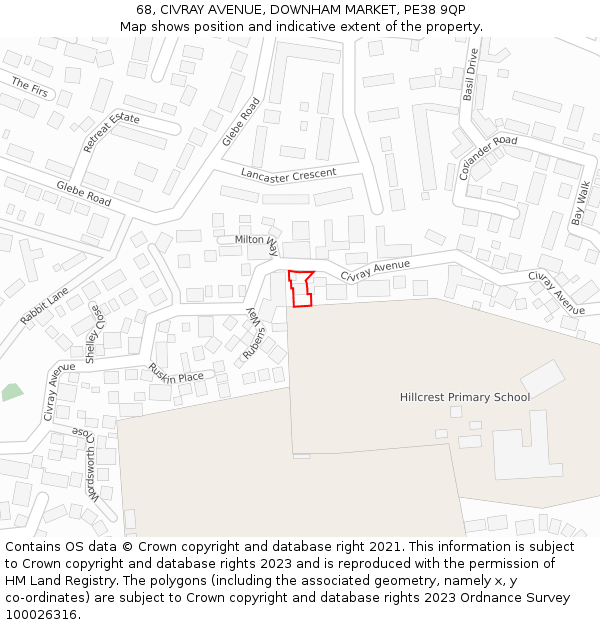 68, CIVRAY AVENUE, DOWNHAM MARKET, PE38 9QP: Location map and indicative extent of plot