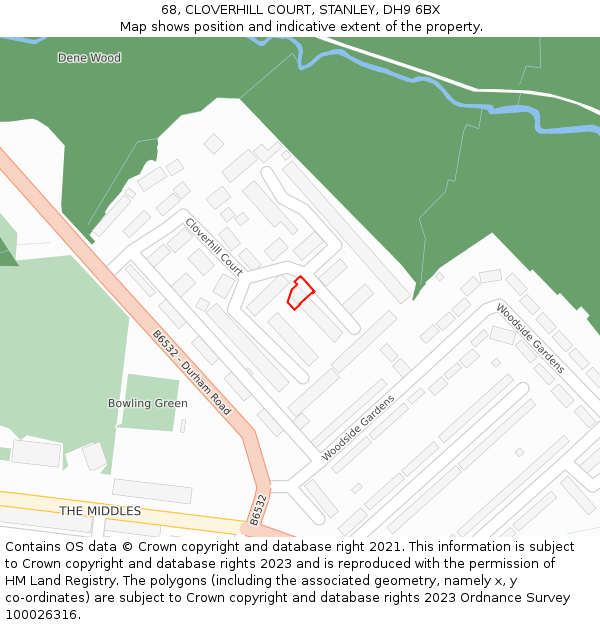 68, CLOVERHILL COURT, STANLEY, DH9 6BX: Location map and indicative extent of plot