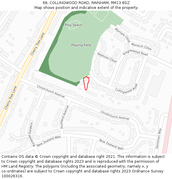 68, COLLINGWOOD ROAD, RAINHAM, RM13 8SZ: Location map and indicative extent of plot