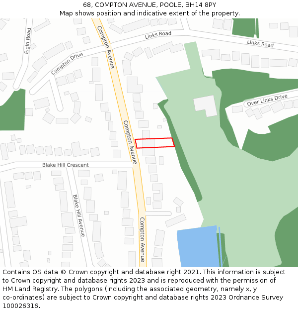 68, COMPTON AVENUE, POOLE, BH14 8PY: Location map and indicative extent of plot