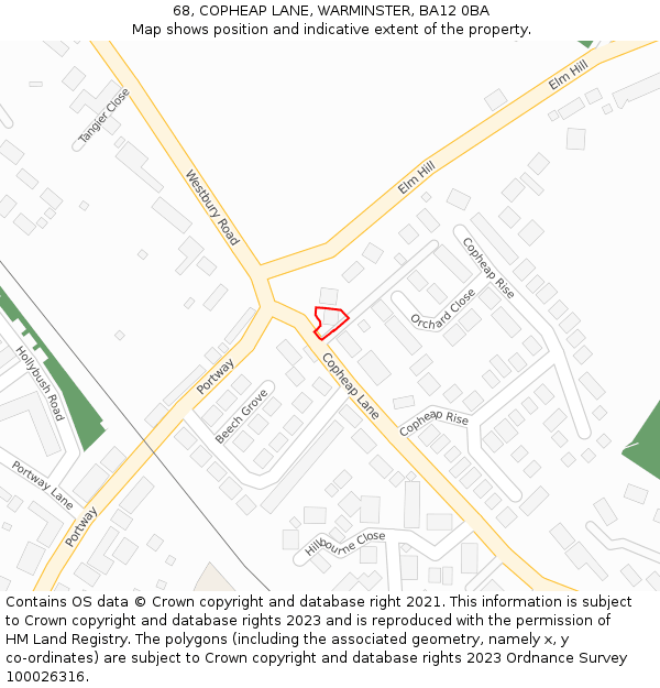 68, COPHEAP LANE, WARMINSTER, BA12 0BA: Location map and indicative extent of plot