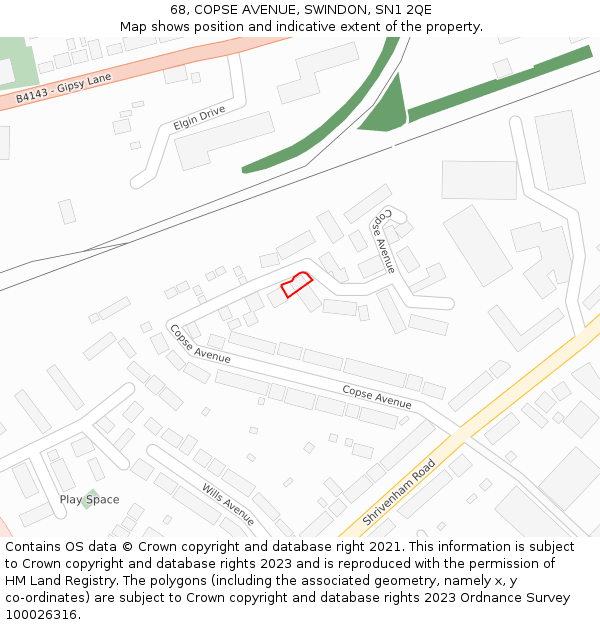 68, COPSE AVENUE, SWINDON, SN1 2QE: Location map and indicative extent of plot