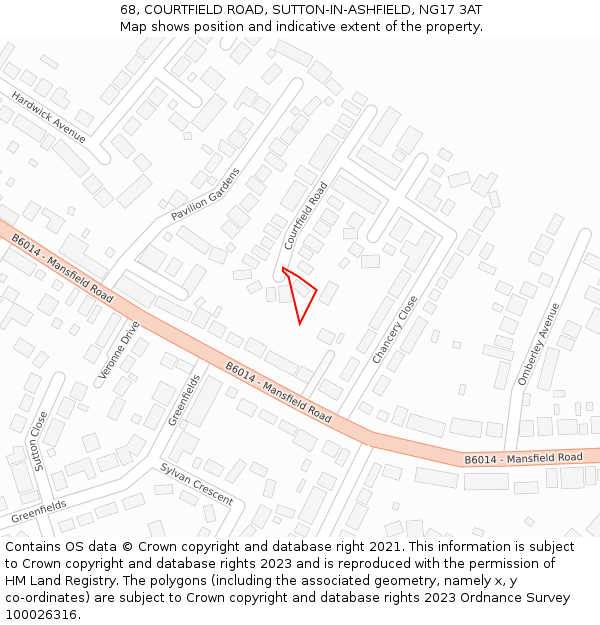 68, COURTFIELD ROAD, SUTTON-IN-ASHFIELD, NG17 3AT: Location map and indicative extent of plot