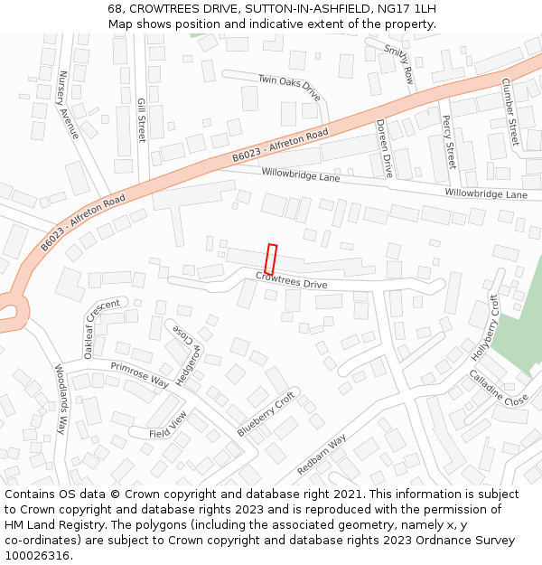 68, CROWTREES DRIVE, SUTTON-IN-ASHFIELD, NG17 1LH: Location map and indicative extent of plot