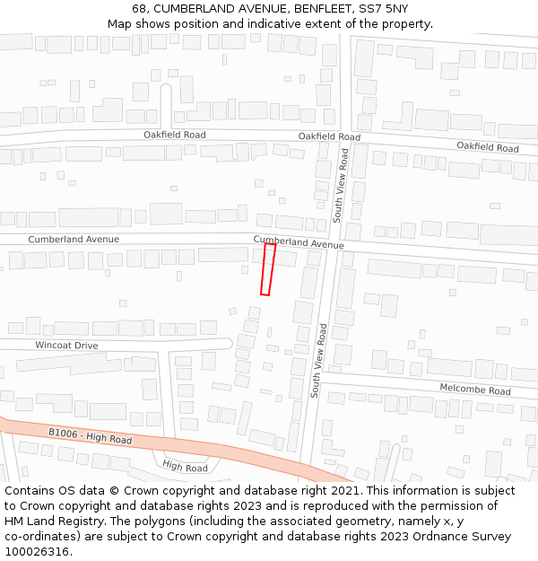 68, CUMBERLAND AVENUE, BENFLEET, SS7 5NY: Location map and indicative extent of plot