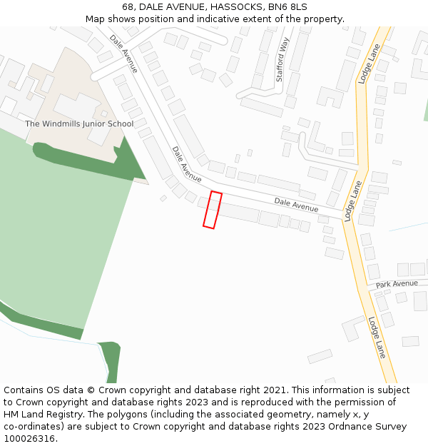 68, DALE AVENUE, HASSOCKS, BN6 8LS: Location map and indicative extent of plot
