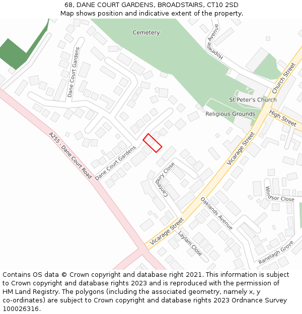 68, DANE COURT GARDENS, BROADSTAIRS, CT10 2SD: Location map and indicative extent of plot