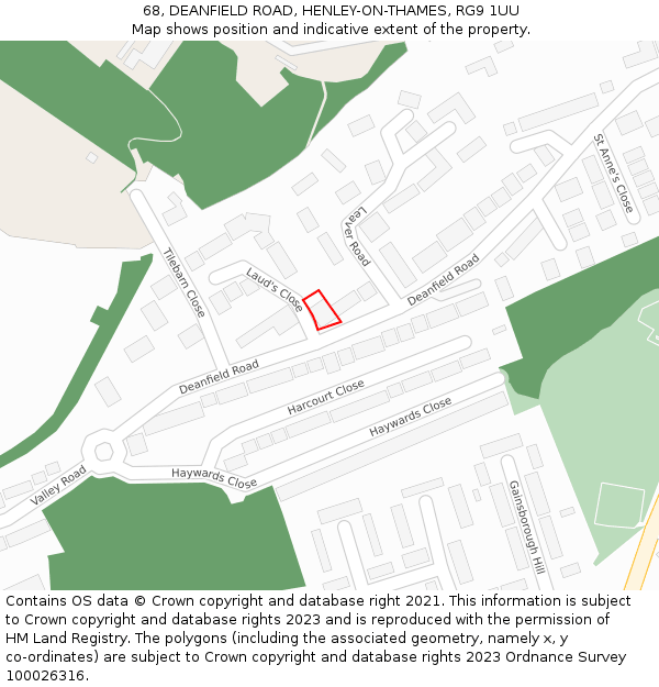 68, DEANFIELD ROAD, HENLEY-ON-THAMES, RG9 1UU: Location map and indicative extent of plot