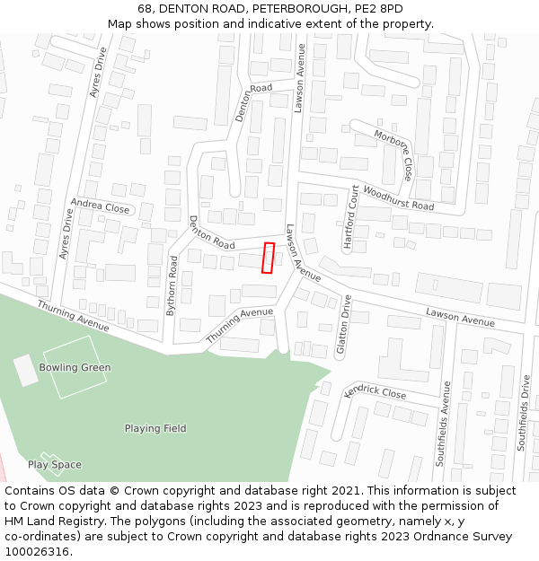 68, DENTON ROAD, PETERBOROUGH, PE2 8PD: Location map and indicative extent of plot