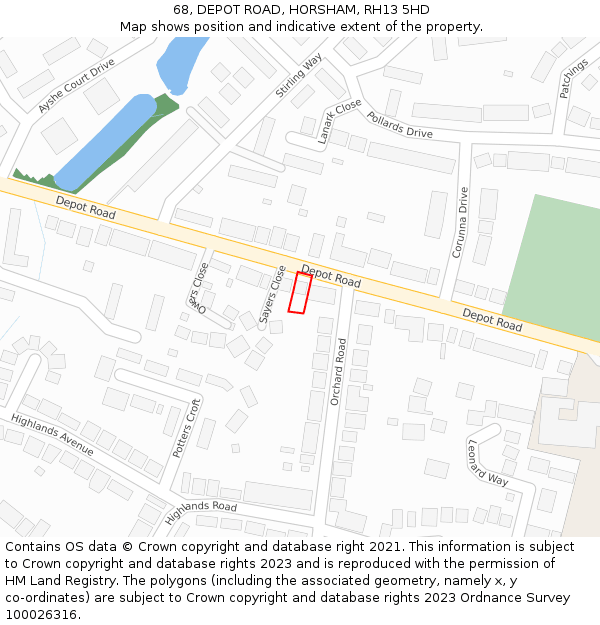 68, DEPOT ROAD, HORSHAM, RH13 5HD: Location map and indicative extent of plot