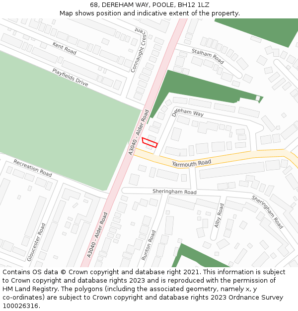 68, DEREHAM WAY, POOLE, BH12 1LZ: Location map and indicative extent of plot