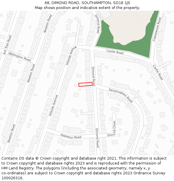 68, DIMOND ROAD, SOUTHAMPTON, SO18 1JS: Location map and indicative extent of plot