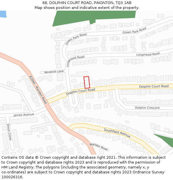 68, DOLPHIN COURT ROAD, PAIGNTON, TQ3 1AB: Location map and indicative extent of plot