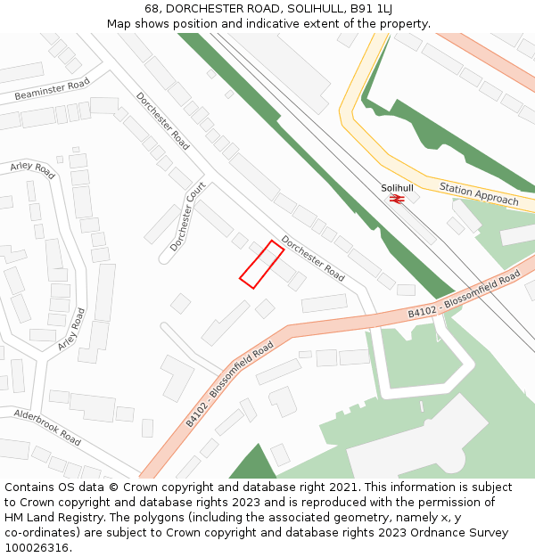 68, DORCHESTER ROAD, SOLIHULL, B91 1LJ: Location map and indicative extent of plot