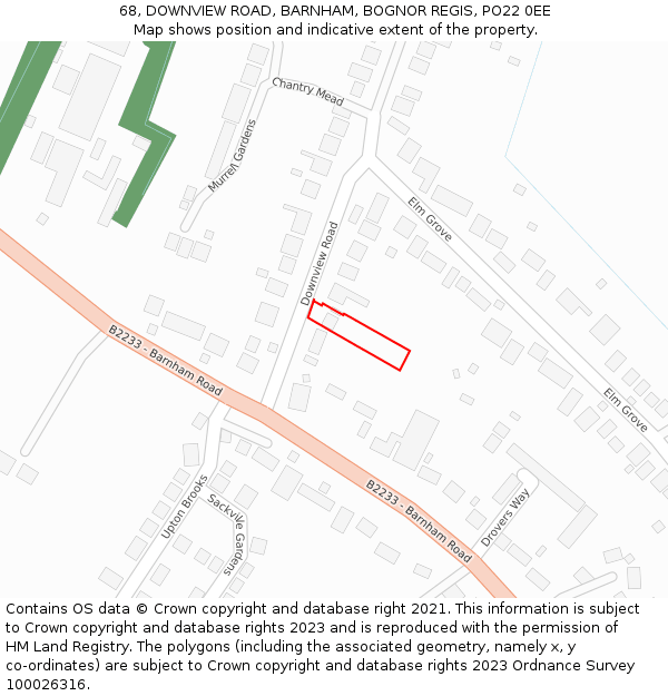 68, DOWNVIEW ROAD, BARNHAM, BOGNOR REGIS, PO22 0EE: Location map and indicative extent of plot