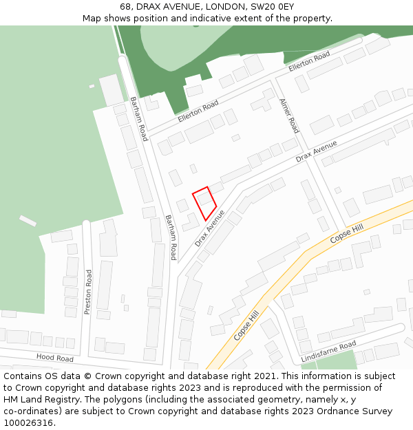 68, DRAX AVENUE, LONDON, SW20 0EY: Location map and indicative extent of plot