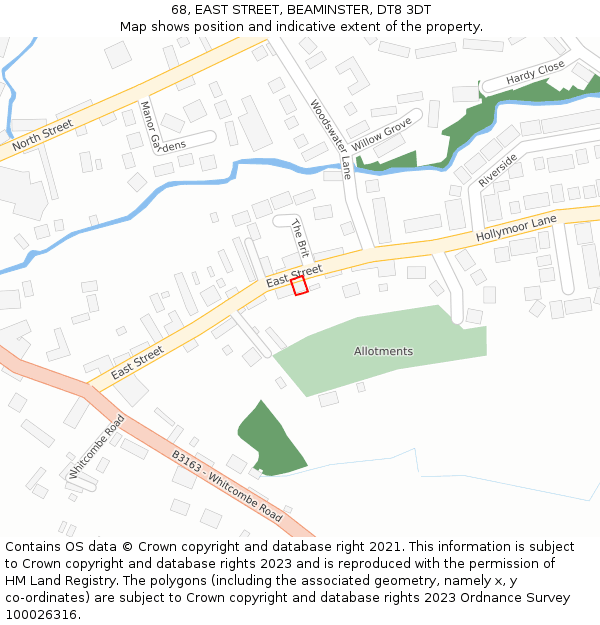 68, EAST STREET, BEAMINSTER, DT8 3DT: Location map and indicative extent of plot