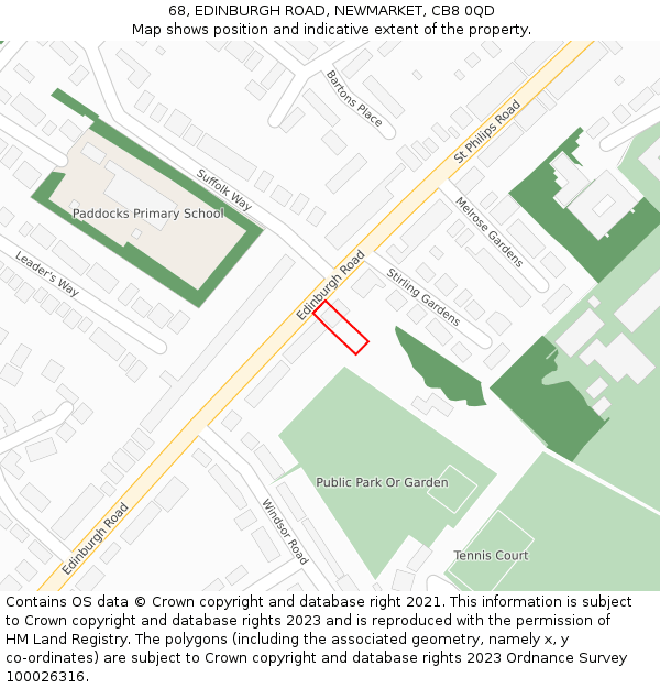 68, EDINBURGH ROAD, NEWMARKET, CB8 0QD: Location map and indicative extent of plot