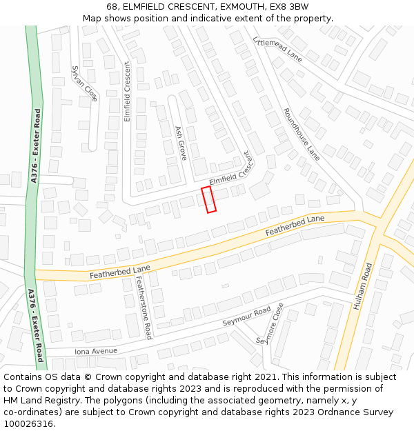 68, ELMFIELD CRESCENT, EXMOUTH, EX8 3BW: Location map and indicative extent of plot