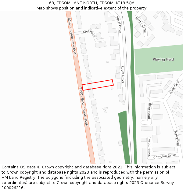 68, EPSOM LANE NORTH, EPSOM, KT18 5QA: Location map and indicative extent of plot