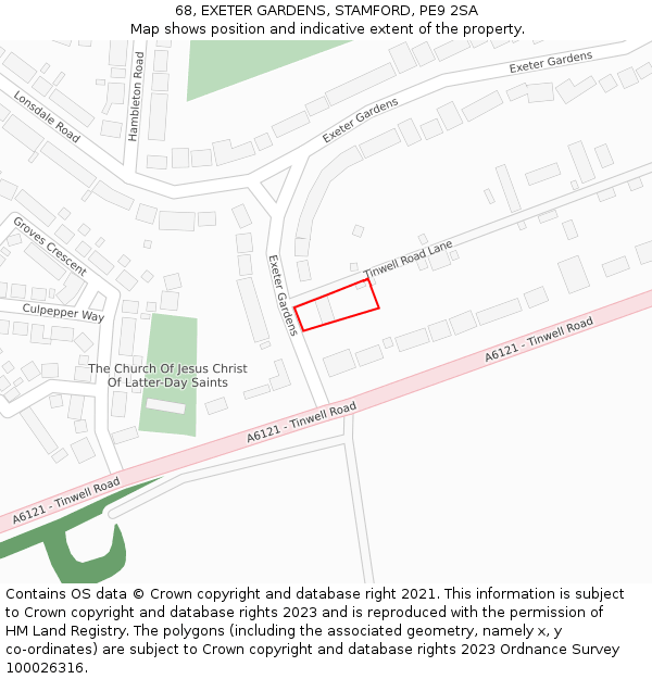 68, EXETER GARDENS, STAMFORD, PE9 2SA: Location map and indicative extent of plot